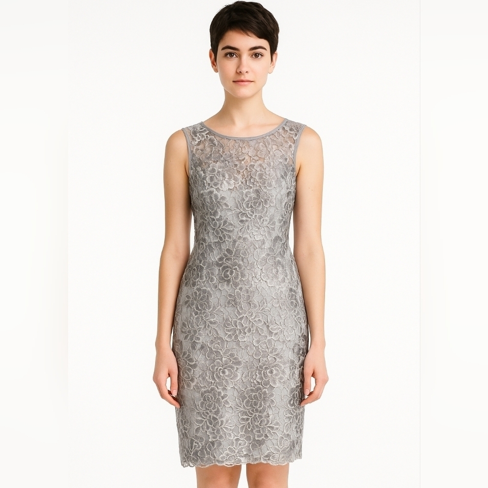 Adrianna Papell Lace Floral Print Matte Sequin Party Casual Midi Dress Size 12